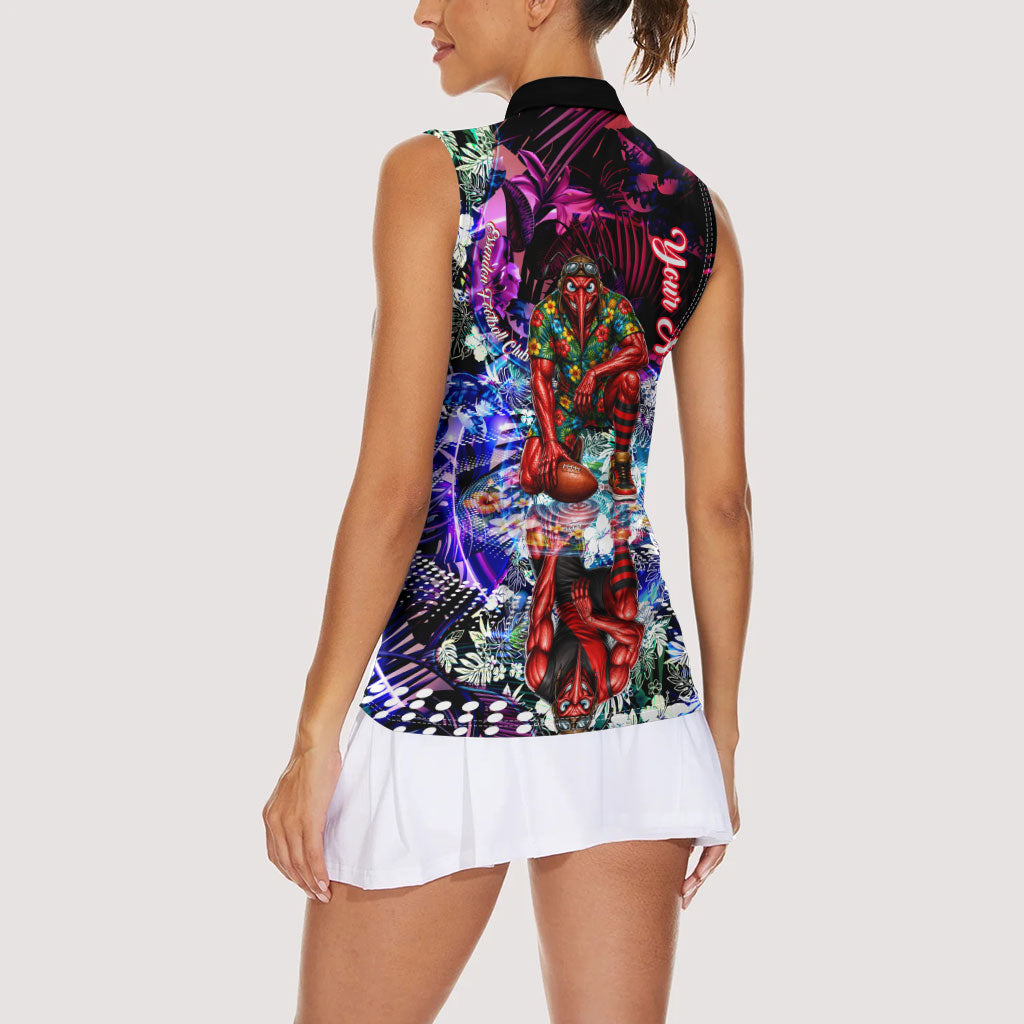 Personalized Essendon Football Bombers Women Sleeveless Polo Shirt Tropical Hibiscus Flowers - Pacific Fusion Style