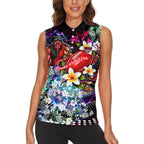 Personalized Essendon Football Bombers Women Sleeveless Polo Shirt Tropical Hibiscus Flowers - Pacific Fusion Style