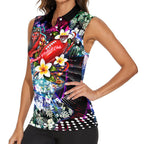 Personalized Essendon Football Bombers Women Sleeveless Polo Shirt Tropical Hibiscus Flowers - Pacific Fusion Style