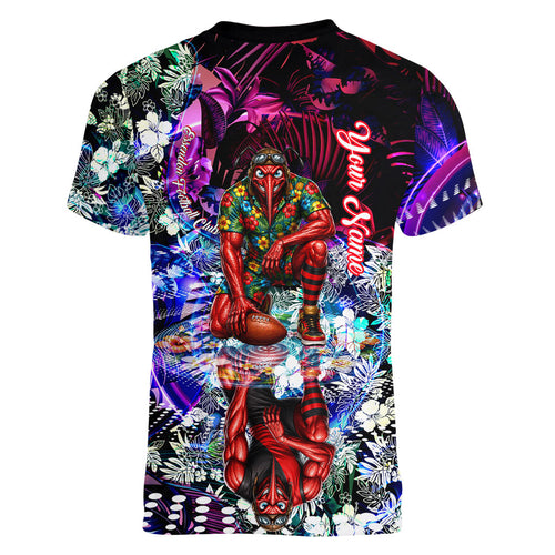 Personalized Essendon Football Bombers Women V-Neck T-Shirt Tropical Hibiscus Flowers - Pacific Fusion Style