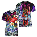Personalized Essendon Football Bombers Women V-Neck T-Shirt Tropical Hibiscus Flowers - Pacific Fusion Style
