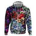 Personalized Essendon Football Bombers Zip Hoodie Tropical Hibiscus Flowers - Pacific Fusion Style