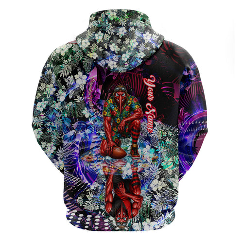 Personalized Essendon Football Bombers Zip Hoodie Tropical Hibiscus Flowers - Pacific Fusion Style