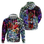 Personalized Essendon Football Bombers Zip Hoodie Tropical Hibiscus Flowers - Pacific Fusion Style