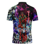 Personalized Essendon Football Bombers Zipper Polo Shirt Tropical Hibiscus Flowers - Pacific Fusion Style