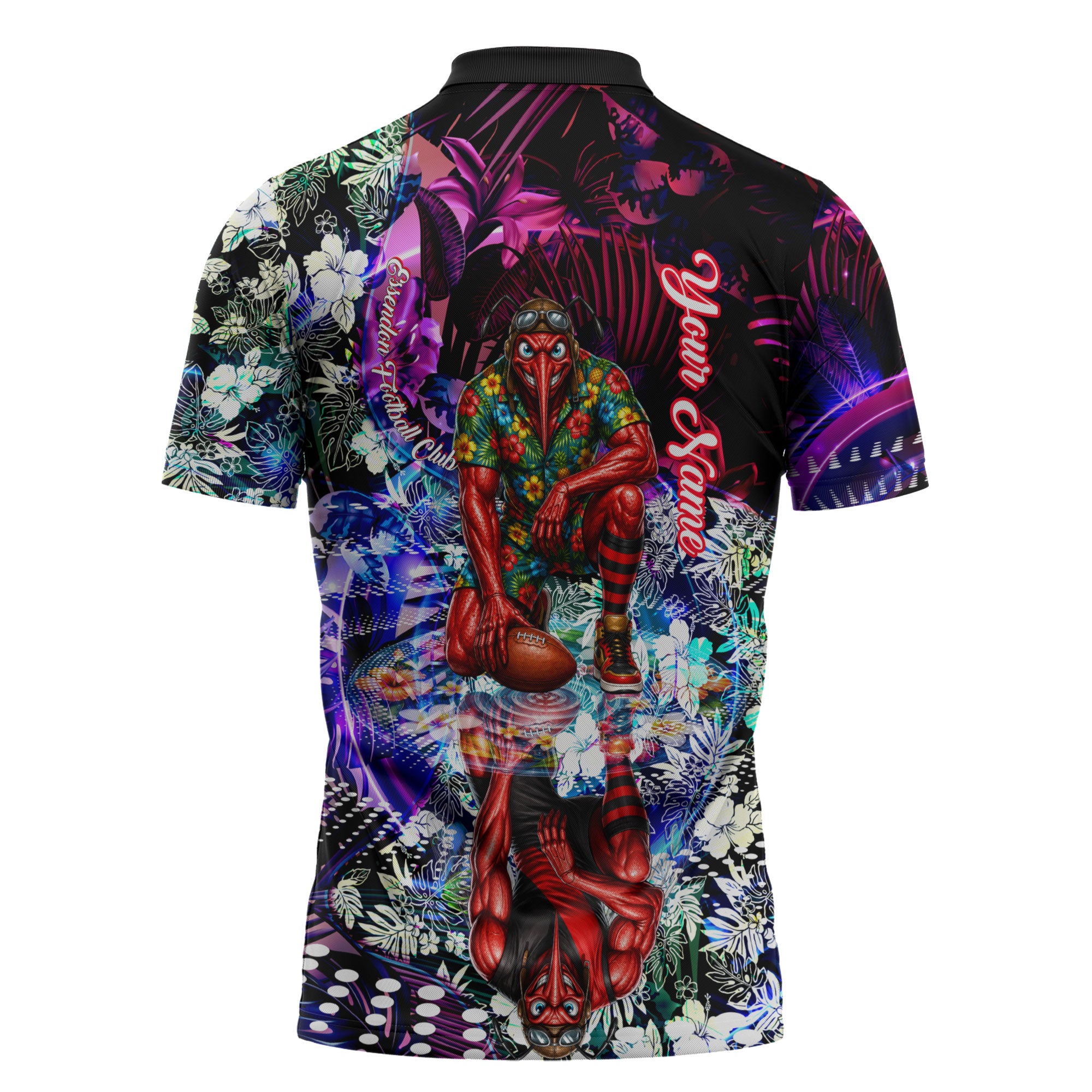 Personalized Essendon Football Bombers Zipper Polo Shirt Tropical Hibiscus Flowers - Pacific Fusion Style