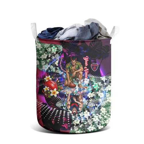 Personalized Melbourne Football Demons Laundry Basket Tropical Hibiscus Flowers - Pacific Fusion Style