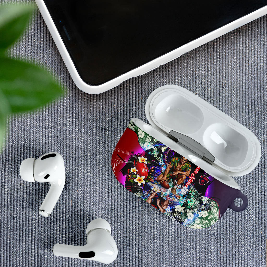 Personalized Melbourne Football Demons AirPods Case Tropical Hibiscus Flowers - Pacific Fusion Style
