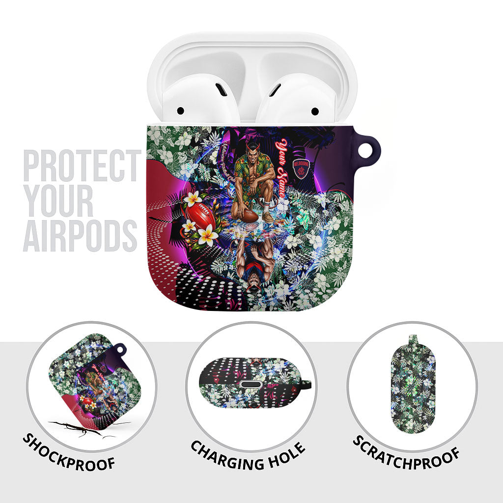 Personalized Melbourne Football Demons AirPods Case Tropical Hibiscus Flowers - Pacific Fusion Style