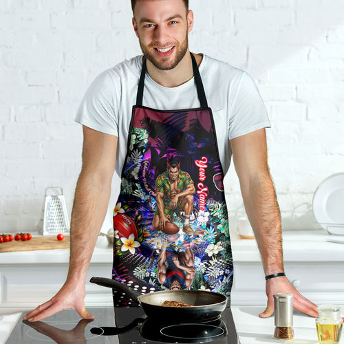Personalized Melbourne Football Demons Apron Tropical Hibiscus Flowers - Pacific Fusion Style