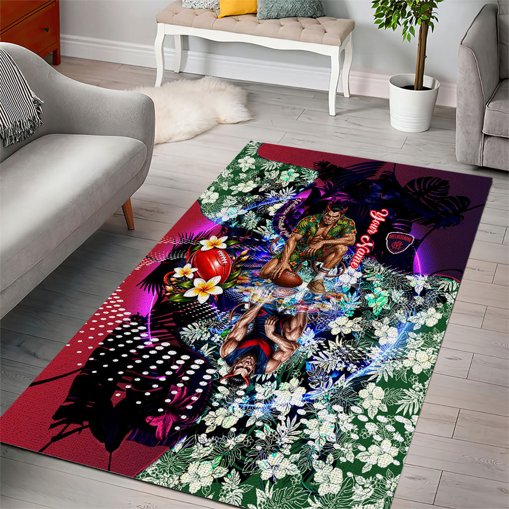 Personalized Melbourne Football Demons Area Rug Tropical Hibiscus Flowers - Pacific Fusion Style