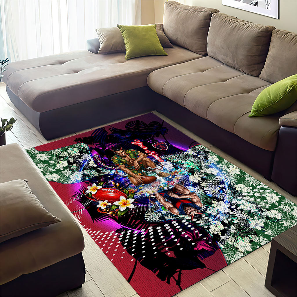 Personalized Melbourne Football Demons Area Rug Tropical Hibiscus Flowers - Pacific Fusion Style