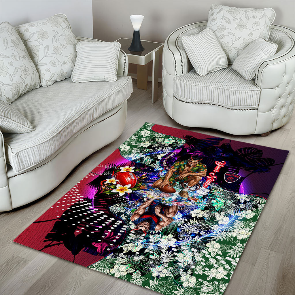 Personalized Melbourne Football Demons Area Rug Tropical Hibiscus Flowers - Pacific Fusion Style