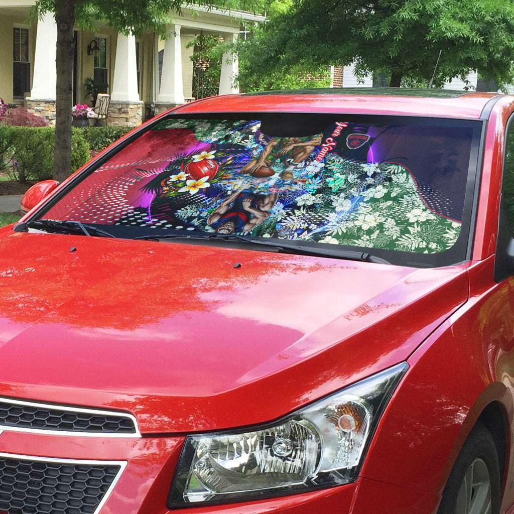 Personalized Melbourne Football Demons Auto Sun Shade Tropical Hibiscus Flowers - Pacific Fusion Style