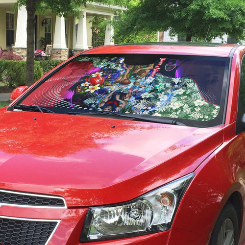 Personalized Melbourne Football Demons Auto Sun Shade Tropical Hibiscus Flowers - Pacific Fusion Style