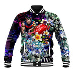 Personalized Melbourne Football Demons Baseball Jacket Tropical Hibiscus Flowers - Pacific Fusion Style