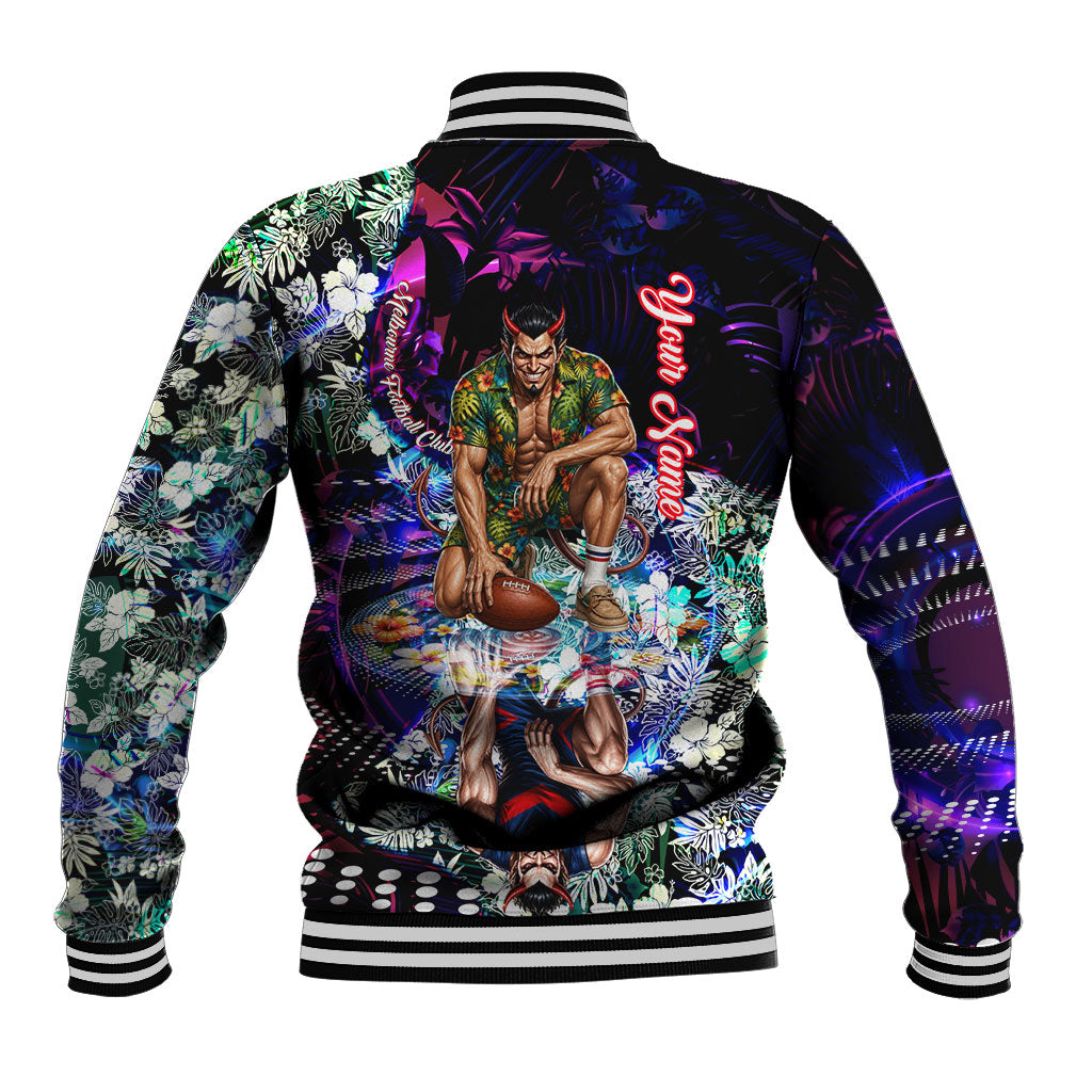 Personalized Melbourne Football Demons Baseball Jacket Tropical Hibiscus Flowers - Pacific Fusion Style