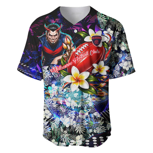 Personalized Melbourne Football Demons Baseball Jersey Tropical Hibiscus Flowers - Pacific Fusion Style