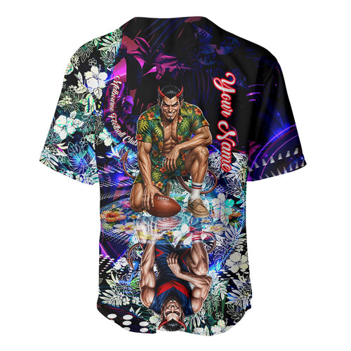 Personalized Melbourne Football Demons Baseball Jersey Tropical Hibiscus Flowers - Pacific Fusion Style