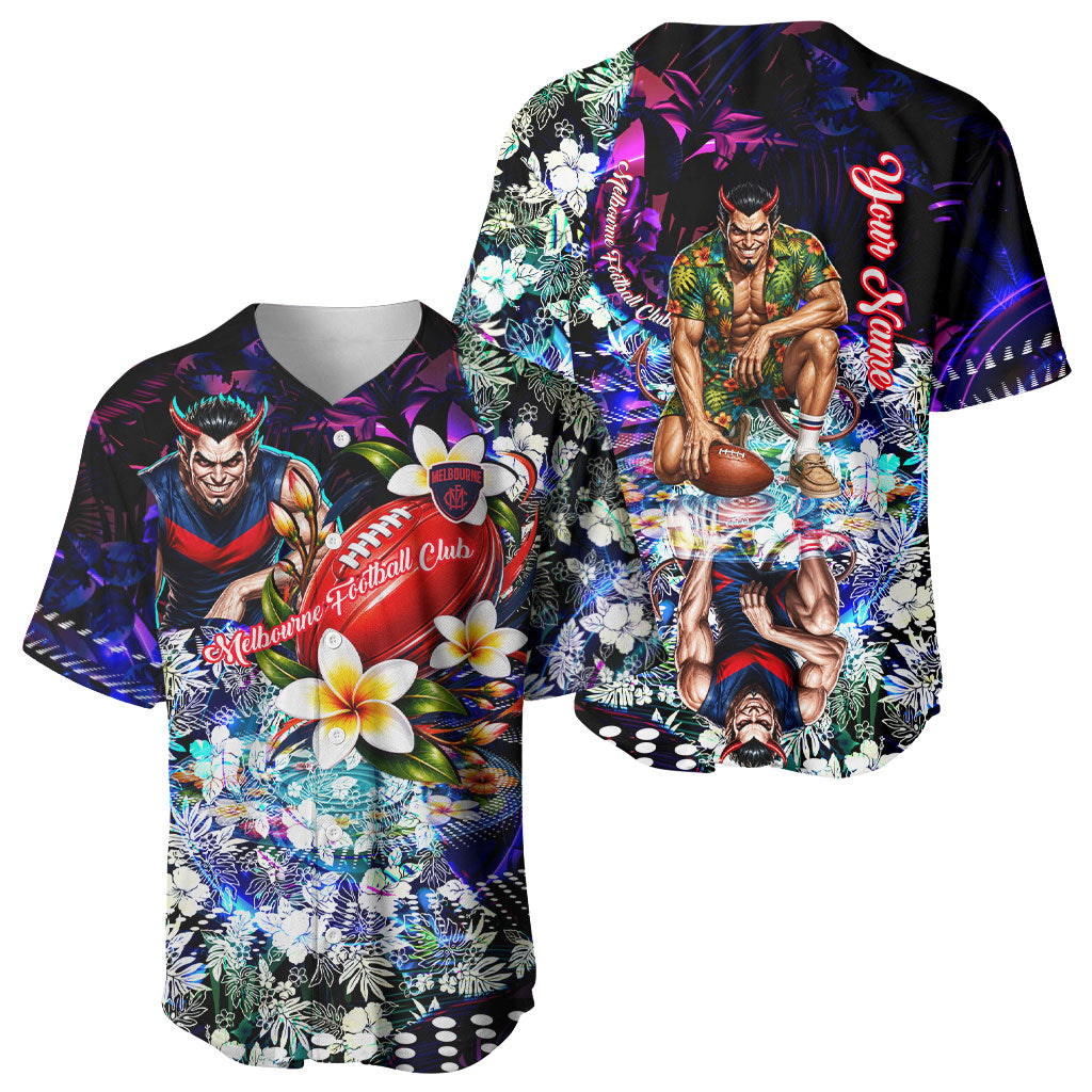 Personalized Melbourne Football Demons Baseball Jersey Tropical Hibiscus Flowers - Pacific Fusion Style