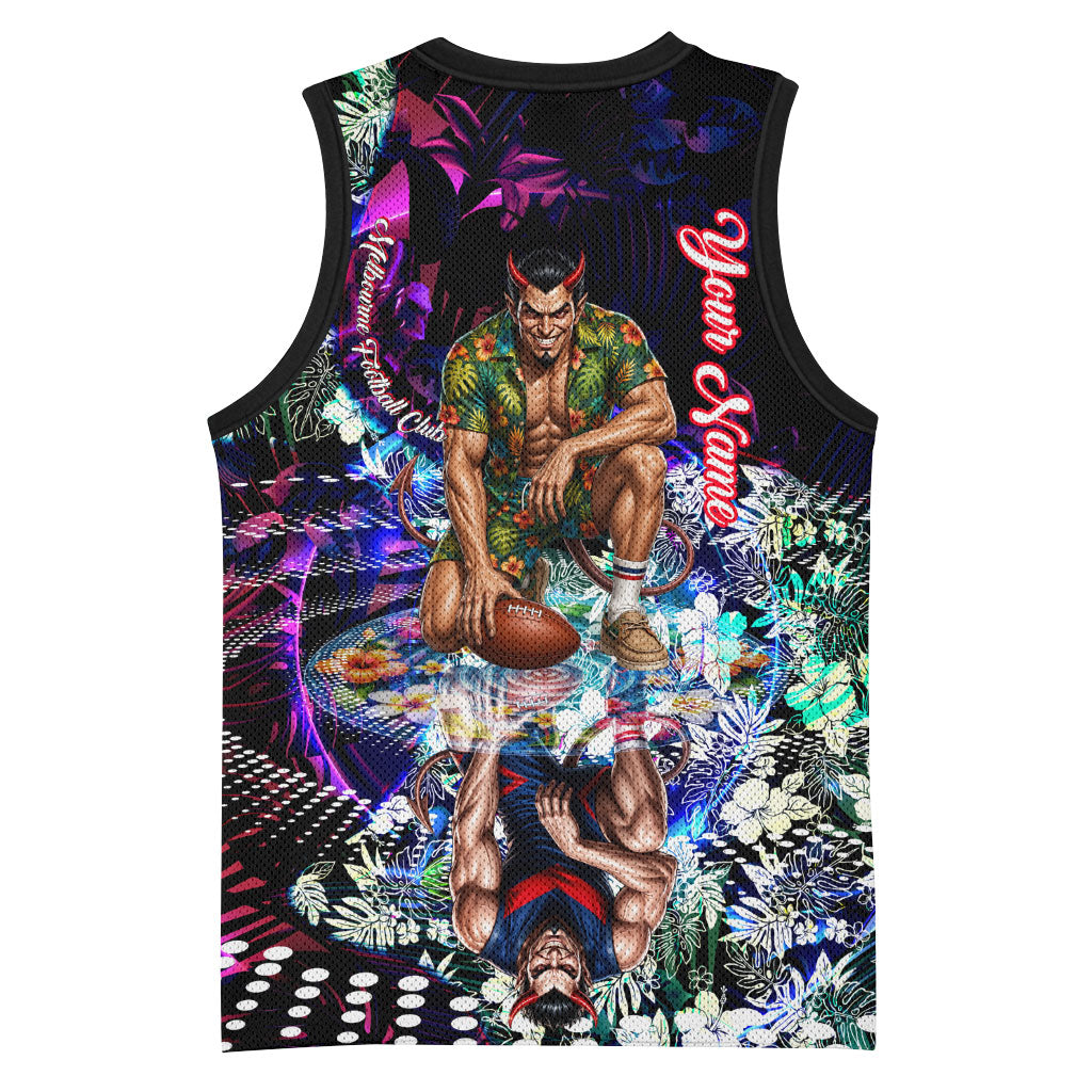 Personalized Melbourne Football Demons Basketball Jersey Tropical Hibiscus Flowers - Pacific Fusion Style