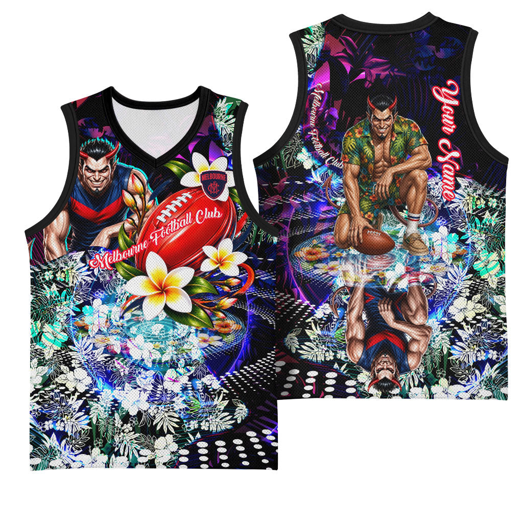Personalized Melbourne Football Demons Basketball Jersey Tropical Hibiscus Flowers - Pacific Fusion Style