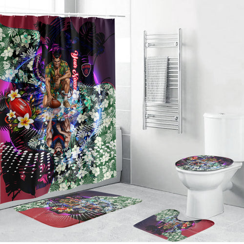 Personalized Melbourne Football Demons Bathroom Set Tropical Hibiscus Flowers - Pacific Fusion Style