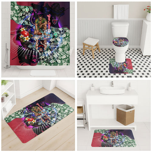 Personalized Melbourne Football Demons Bathroom Set Tropical Hibiscus Flowers - Pacific Fusion Style