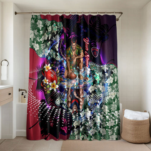 Personalized Melbourne Football Demons Bathroom Set Tropical Hibiscus Flowers - Pacific Fusion Style