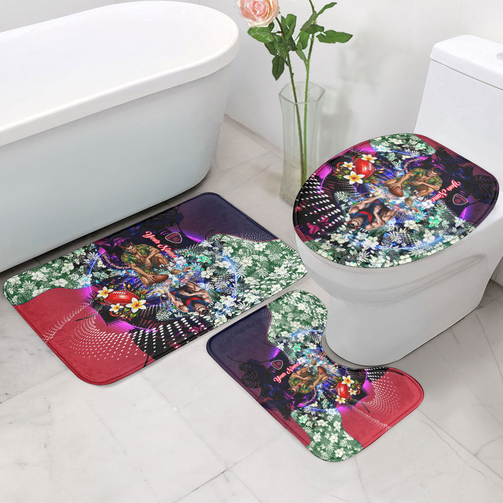 Personalized Melbourne Football Demons Bathroom Set Tropical Hibiscus Flowers - Pacific Fusion Style