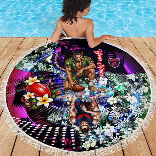 Personalized Melbourne Football Demons Beach Blanket Tropical Hibiscus Flowers - Pacific Fusion Style