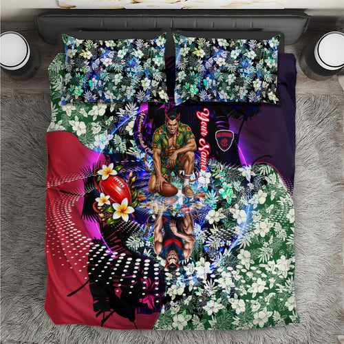 Personalized Melbourne Football Demons Bedding Set Tropical Hibiscus Flowers - Pacific Fusion Style