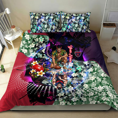 Personalized Melbourne Football Demons Bedding Set Tropical Hibiscus Flowers - Pacific Fusion Style