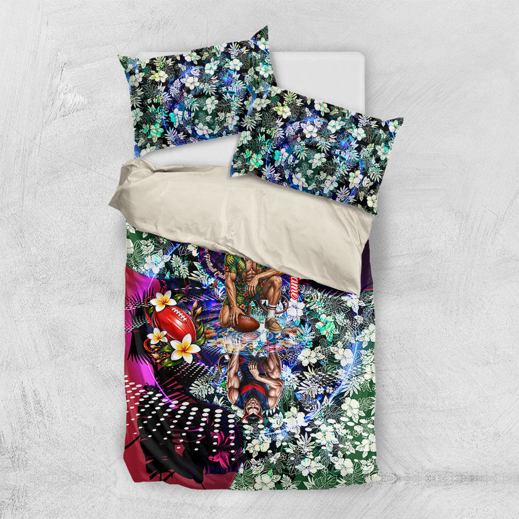 Personalized Melbourne Football Demons Bedding Set Tropical Hibiscus Flowers - Pacific Fusion Style