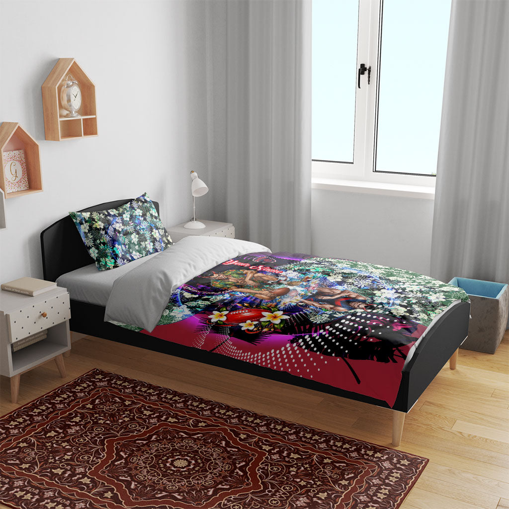 Personalized Melbourne Football Demons Bedding Set Tropical Hibiscus Flowers - Pacific Fusion Style
