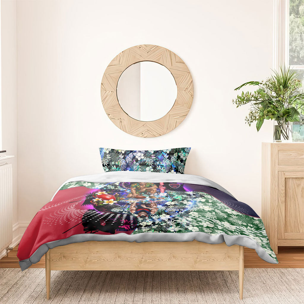 Personalized Melbourne Football Demons Bedding Set Tropical Hibiscus Flowers - Pacific Fusion Style