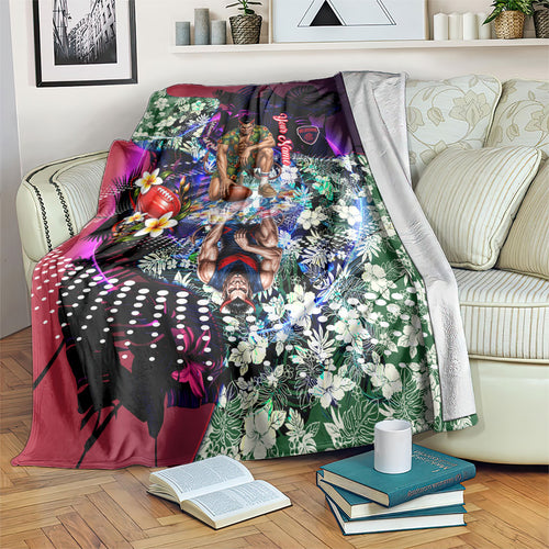 Personalized Melbourne Football Demons Blanket Tropical Hibiscus Flowers - Pacific Fusion Style