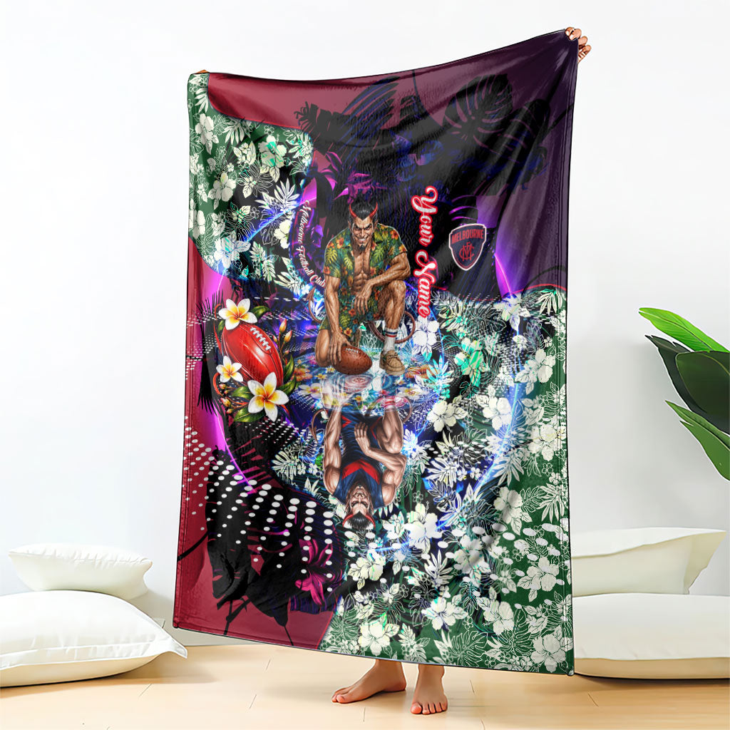 Personalized Melbourne Football Demons Blanket Tropical Hibiscus Flowers - Pacific Fusion Style