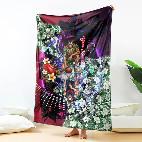 Personalized Melbourne Football Demons Blanket Tropical Hibiscus Flowers - Pacific Fusion Style