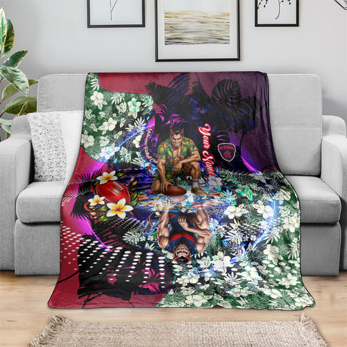 Personalized Melbourne Football Demons Blanket Tropical Hibiscus Flowers - Pacific Fusion Style