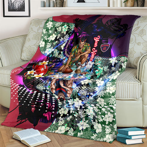 Personalized Melbourne Football Demons Blanket Tropical Hibiscus Flowers - Pacific Fusion Style