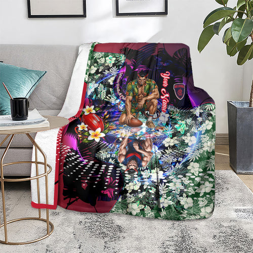 Personalized Melbourne Football Demons Blanket Tropical Hibiscus Flowers - Pacific Fusion Style