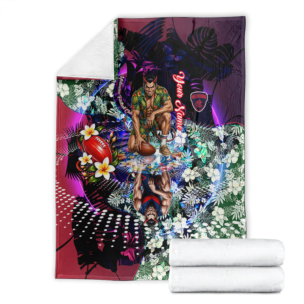 Personalized Melbourne Football Demons Blanket Tropical Hibiscus Flowers - Pacific Fusion Style