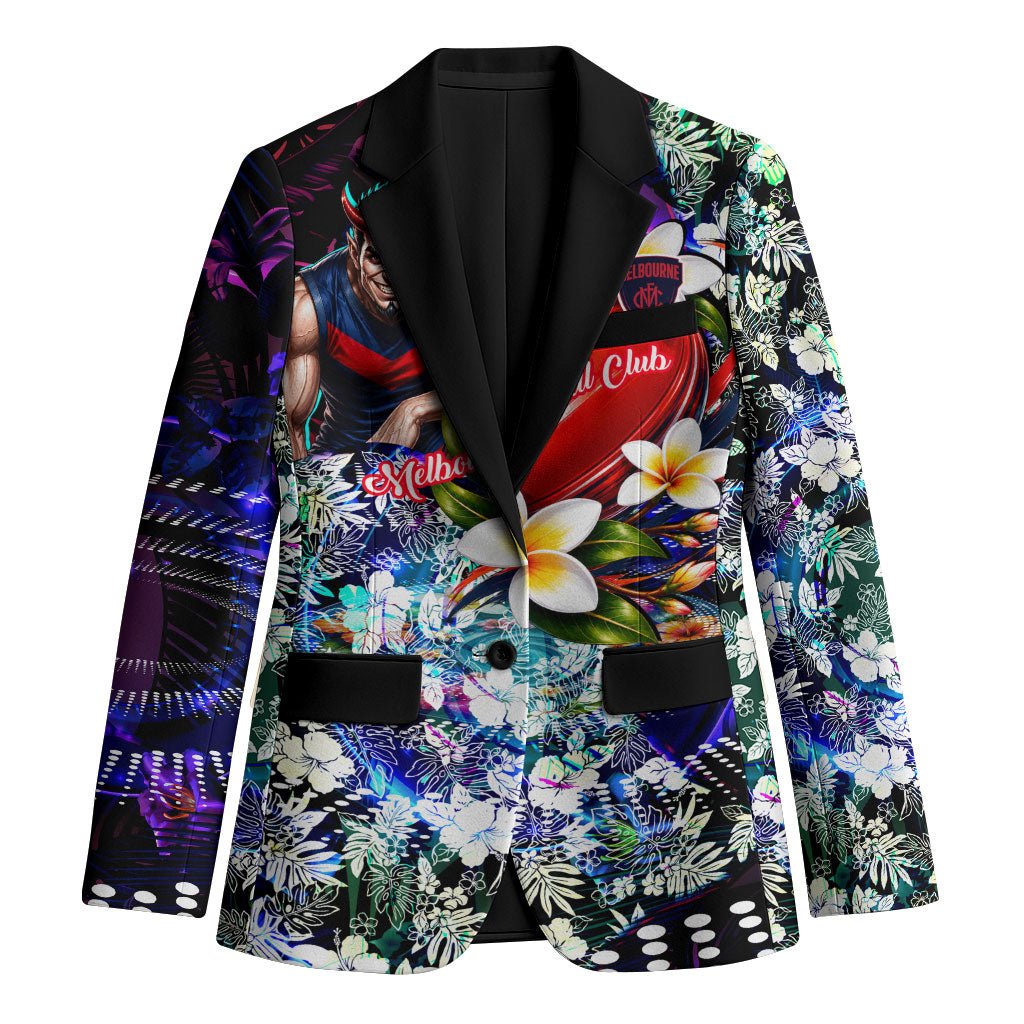 Personalized Melbourne Football Demons Blazer Tropical Hibiscus Flowers - Pacific Fusion Style