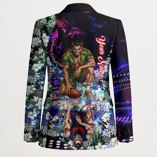 Personalized Melbourne Football Demons Blazer Tropical Hibiscus Flowers - Pacific Fusion Style