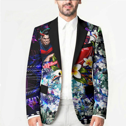 Personalized Melbourne Football Demons Blazer Tropical Hibiscus Flowers - Pacific Fusion Style