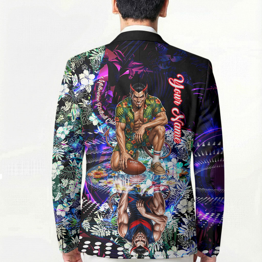 Personalized Melbourne Football Demons Blazer Tropical Hibiscus Flowers - Pacific Fusion Style