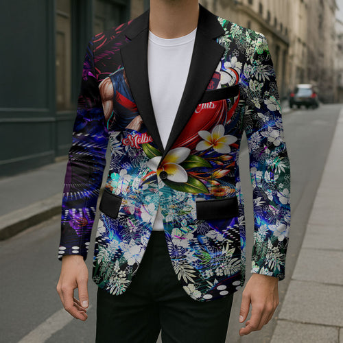 Personalized Melbourne Football Demons Blazer Tropical Hibiscus Flowers - Pacific Fusion Style