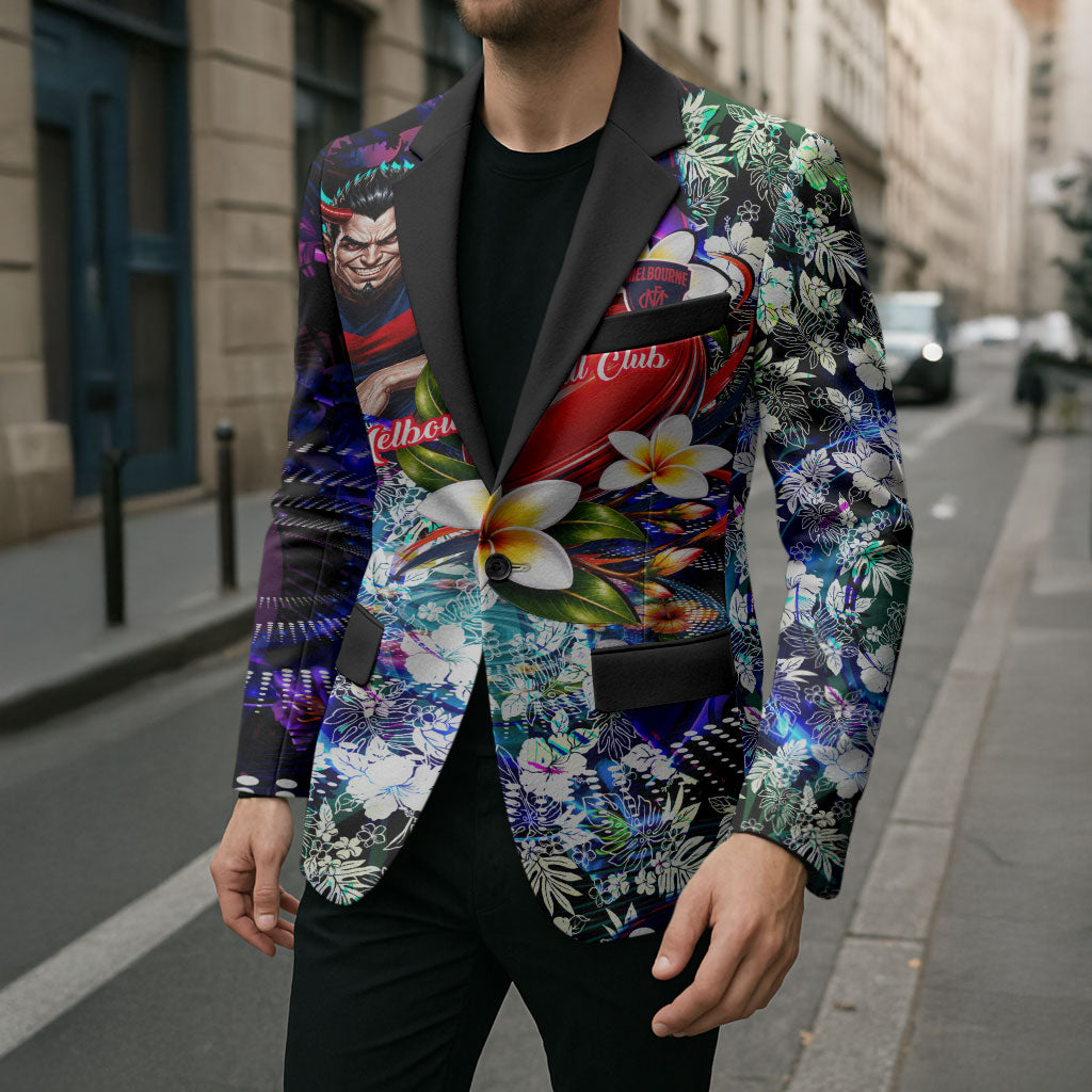 Personalized Melbourne Football Demons Blazer Tropical Hibiscus Flowers - Pacific Fusion Style