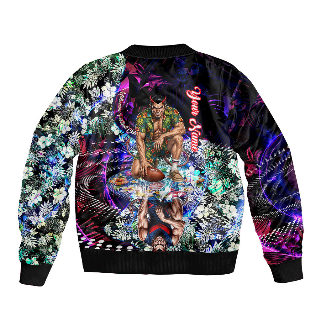 Personalized Melbourne Football Demons Bomber Jacket Tropical Hibiscus Flowers - Pacific Fusion Style